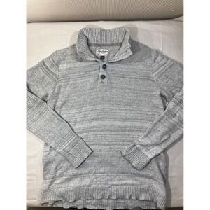 Flag & Anthem Mens Gray Textured Stripe 100% Cotton Button Mock Neck Sweater L